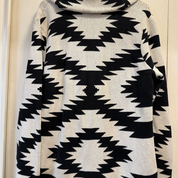 Chaps Black/White Geometric Aztec Cotton Knit Button front Cardigan Sweater XL - Picture 6 of 14